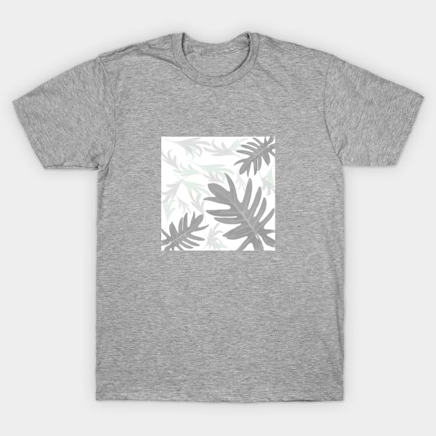 Autumn fall gray on white tropical palm leaves T-Shirt by PrintedDreams